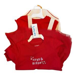 Cat And Jack Heart Sweater Romper & Carter’s Dress Lot Baby Girl 12 Months NEW